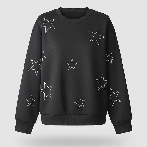 Shein Imported | Women's Black 'Dazzling Star' Fleece Tracksuit Size M