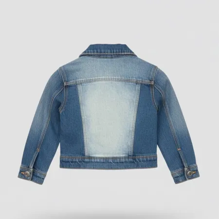 LOSAN Children's Girls' Blue Denim Jacket | Two-Tone Patchwork | Cute Smiley Pins | Ages 1-2 Years