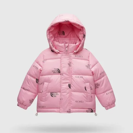 Kids' Pink Winter Puffer Jacket | Hooded | Yellow-Lined | All-Over Print (Ages 2 to 4Y)