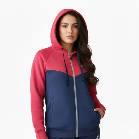Nike Men's Fleece Full Tracksuit | Red/Navy Zip-Up Hoodie & Joggers Sweatpants (S/L)