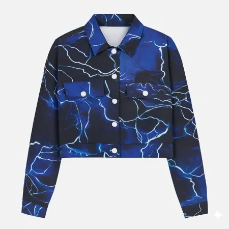 SHEIN Coolane Lightning Print Button Front Crop Jacket