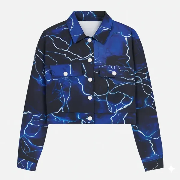 SHEIN Coolane Lightning Print Button Front Crop Jacket