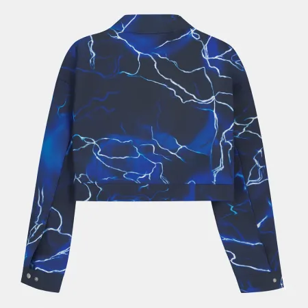 SHEIN Coolane Lightning Print Button Front Crop Jacket