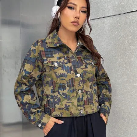 Pamile Short Jacket Camouflage Print Dropped Shoulder Pamile Short Jacket Camouflage Print Dropped Shoulder