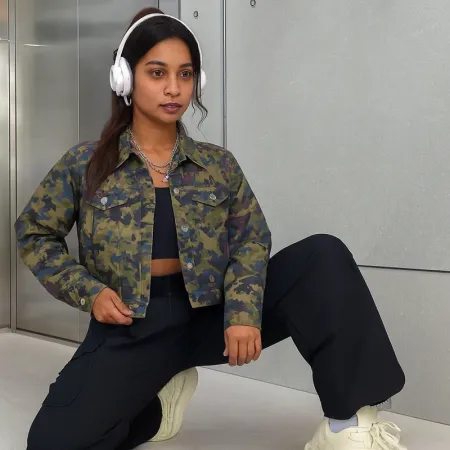Pamile Short Jacket Camouflage Print Dropped Shoulder Pamile Short Jacket Camouflage Print Dropped Shoulder