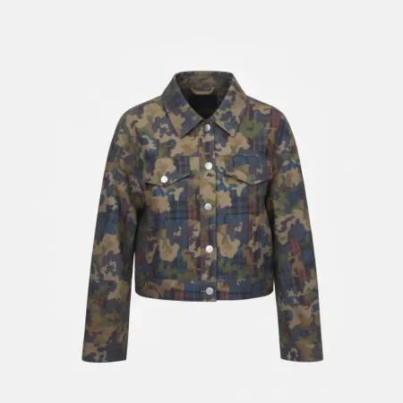 Pamile Short Jacket Camouflage Print Dropped Shoulder