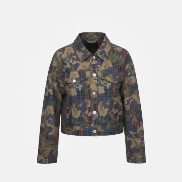 Pamile Short Jacket Camouflage Print Dropped Shoulder