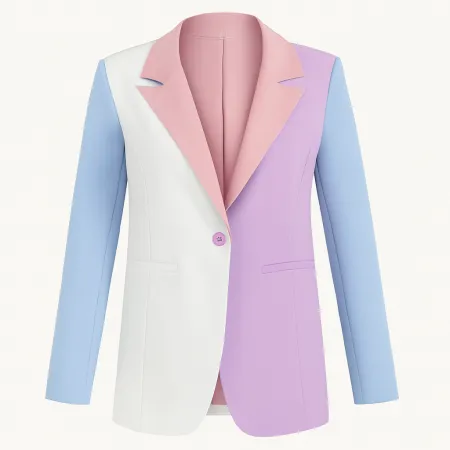 Women's Lightweight Elegant Blazers Color Block Button Casual Lightweight Blazers (Color : Multicolor, Size : Small)