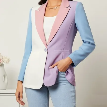 Women's Lightweight Elegant Blazers Color Block Button Casual Lightweight Blazers (Color : Multicolor, Size : Small) Women's Lightweight Elegant Blazers Color Block Button Casual Lightweight Blazers (Color : Multicolor, Size : Small)