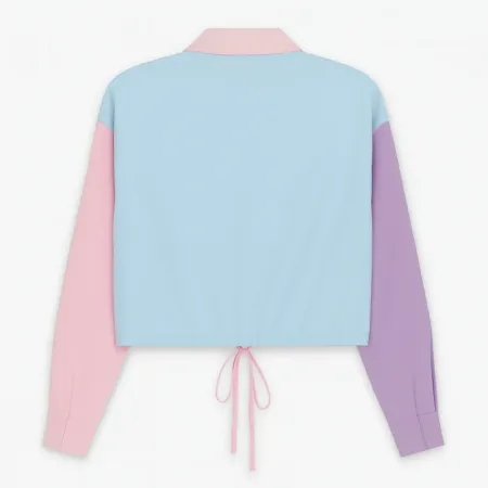 WDIRARA Women's Color Block Long Sleeve Flat Pocket Crop Jacket Collared Neck Drop Shoulder Top WDIRARA Women's Color Block Long Sleeve Flat Pocket Crop Jacket Collared Neck Drop Shoulder Top