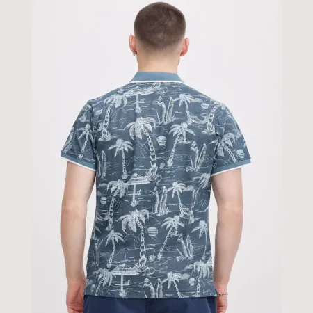 Tropical Island Print SS Polo - Captains Blue