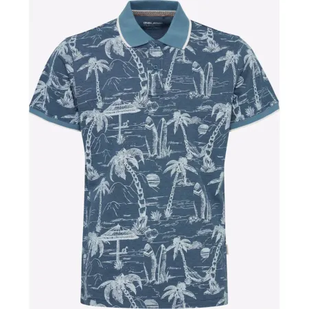 Tropical Island Print SS Polo - Captains Blue