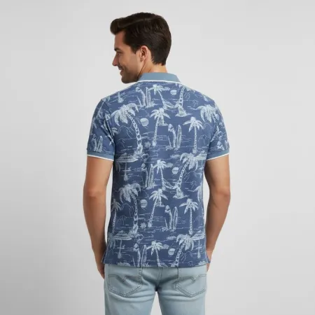Tropical Island Print SS Polo - Captains Blue