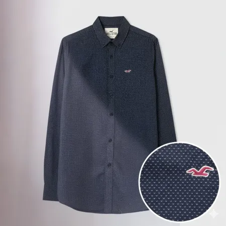 Hollister Men's Dark Blue Long Sleeve Button-Down Shirt