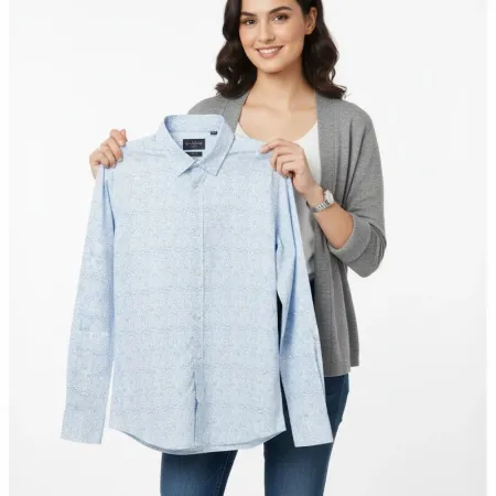 Zara Men Long Sleeve Slim Fit Shirt - Size Large - Sky Blue,Cotton