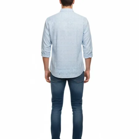 Zara Men Long Sleeve Slim Fit Shirt - Size Large - Sky Blue,Cotton