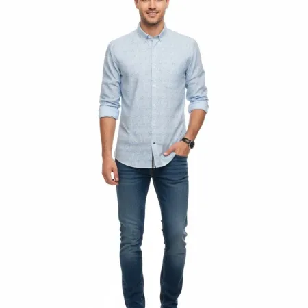 Zara Men Long Sleeve Slim Fit Shirt - Size Large - Sky Blue,Cotton