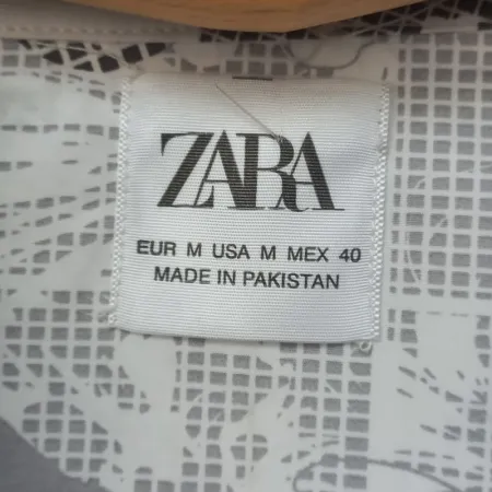 ZARA Men's Cotton Abstract Floral Long Sleeve Shirt - Grey & White Print