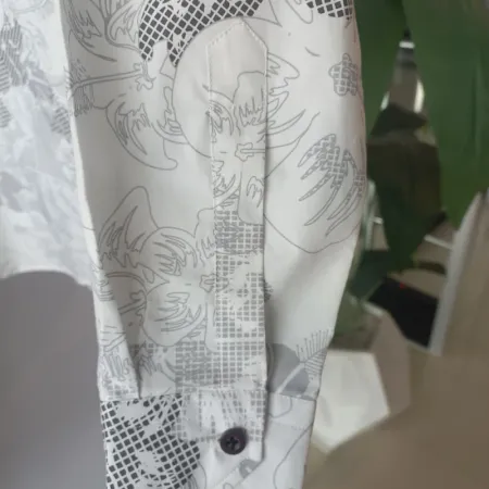 ZARA Men's Cotton Abstract Floral Long Sleeve Shirt - Grey & White Print