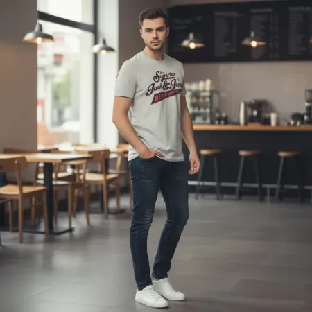 Jack & Jones™ Men's Light Gray Cotton T-Shirt – Medium Fit, Imported