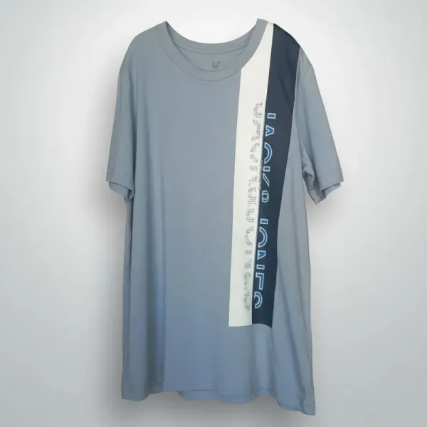 Jack & Jones Boys' Vertical Logo T-shirt - Grey/Blue Panel Cotton Crew Neck (14 Years)