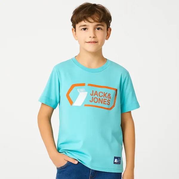 Jack & Jones Boys T-Shirt, Blue, 12 Years — Imported Cotton, Tag-Free Comfort