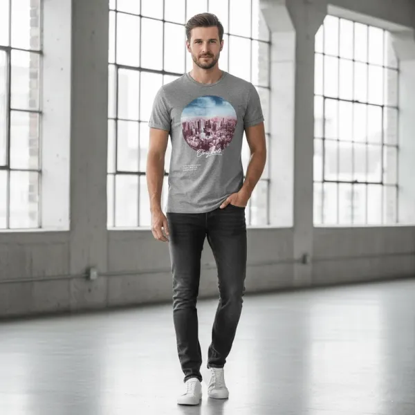 Jack & Jones Originals Men's Cityscape Graphic T-Shirt | Grey Cotton | Imported | Large