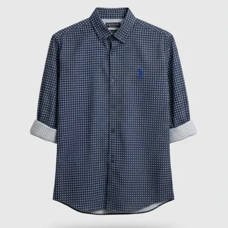 U.S. Polo Assn. Men's Dark Blue Micro-Print Casual Shirt | Regular Fit | Cotton | Medium