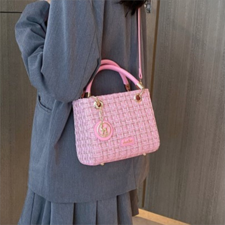 Pink Tweed Hand Bag With...